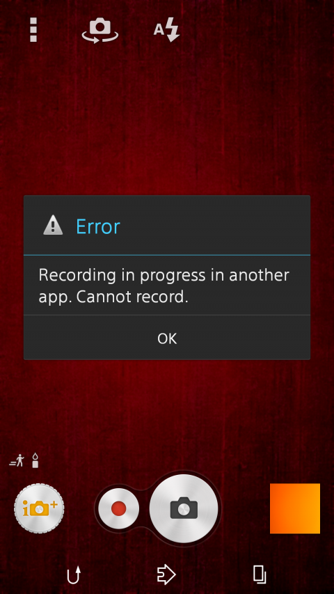 sony xperia recording in progress error